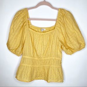 Madewell Square Neck Top Yellow Puff Sleeve Gingham Crop Short Sleeve Medium